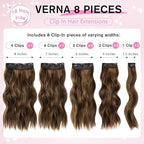 Clip in Hair Extensions for Women, 8PCS 16 Inch Wavy Dark Brown Mix Light Brown Curly Hair Extensions Clip Ins, Synthetic Airy and breathable Hairpieces for Women