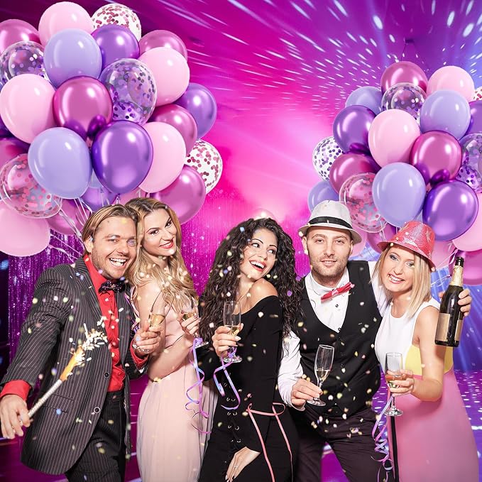 61pcs Pink and Purple Balloons, 12 Inch Purple Pink Confetti Balloons, Metallic - Image 4