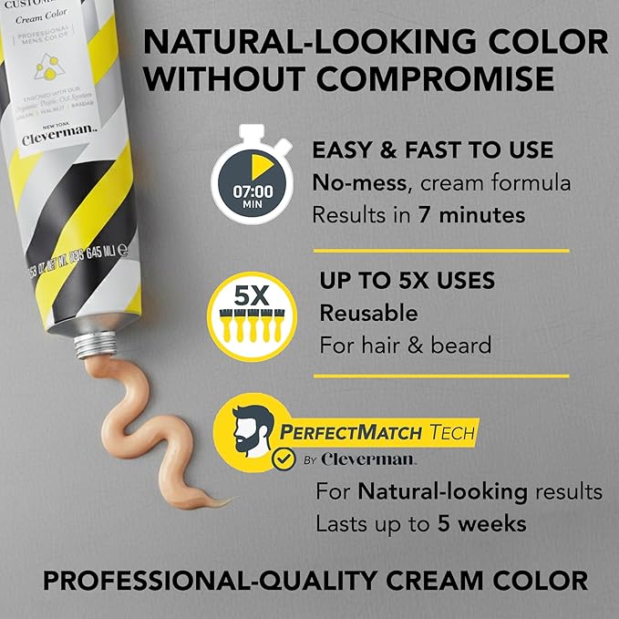 Cleverman Medium Blond All-in-One Reusable Kit for Men's Natural-Looking Gray Coverage - Professional-Quality Hair, Beard & Mustache Color, Ammonia-Free
