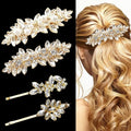 4 Pieces Rhinestone Bridal Hair Clip,Crystal Hair Clips, Rhinestone Jewelry Barrette vintage hair accessories pearl hair clips hair accessories for women wedding Golden leaves Golden/Silver pearls