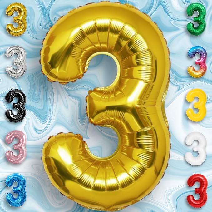 Gold Number Balloon 3 Mylar Foil Balloons 32 inch - Image 3