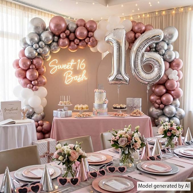 Silver Number 16 Balloon 40 Inch, Sleek Foil - Image 7