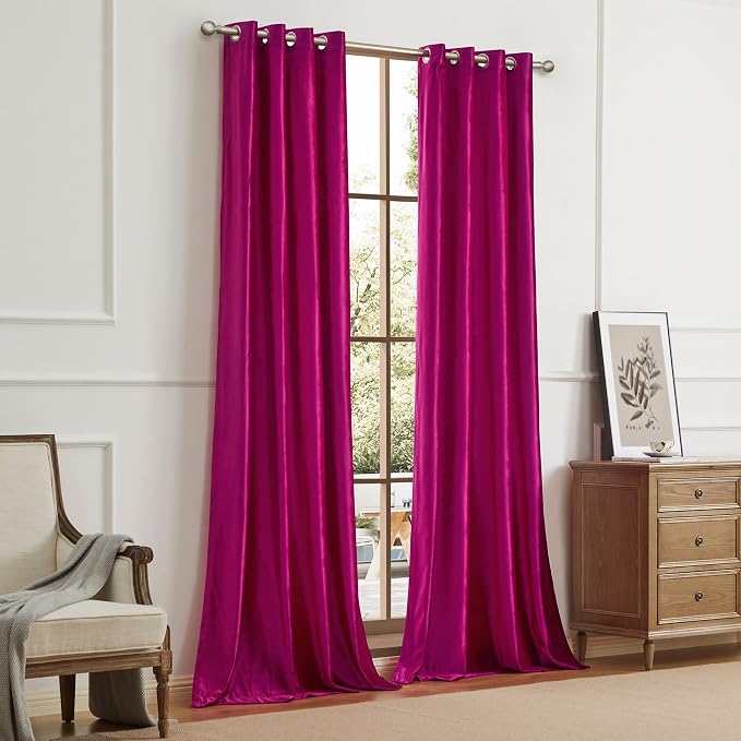 Hot Pink Velvet Blackout Curtains 63 inch - Image 7