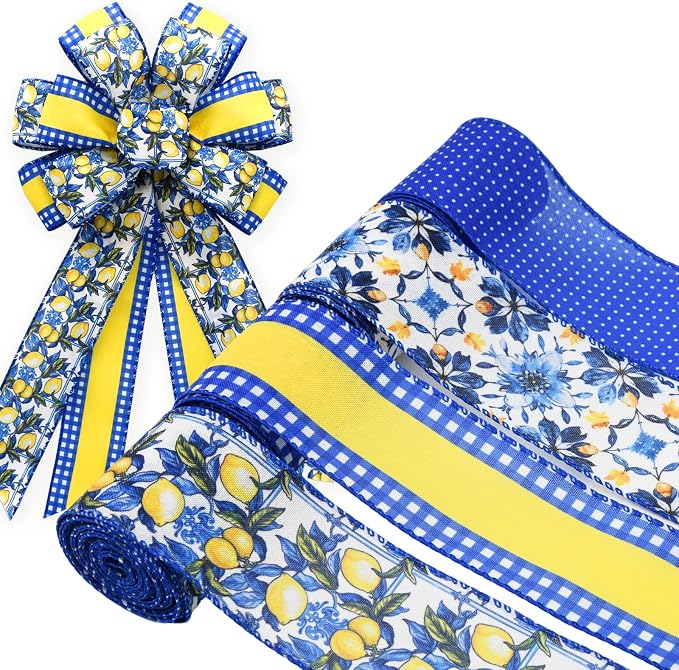 4 Rolls Lemon Wired Edge Ribbon by Unknown