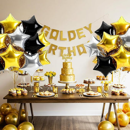 TONIFUL 15 Pcs Star Balloons 18 Inch Large Black Gold Silver Foil Balloons | - Image 5