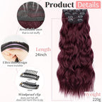 KooKaStyle Burgundy Clip in Hair Extensions for women Synthetic Heat Resistant 4PCS Thick Long Wavy Hairpieces 24 Inch