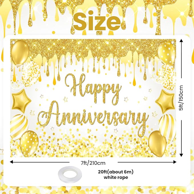 Mocsicka Happy Anniversary Banner White Gold Happy Anniversary Party - Image 4