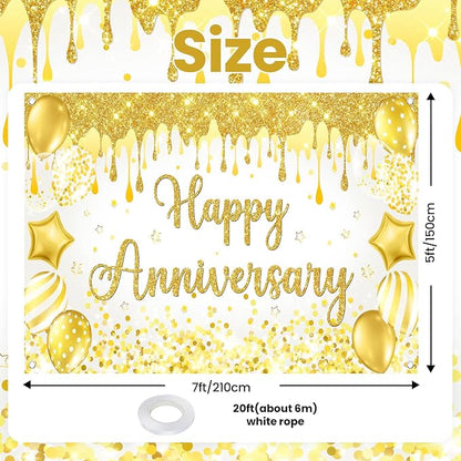 Mocsicka Happy Anniversary Banner White Gold Happy Anniversary Party - Image 4