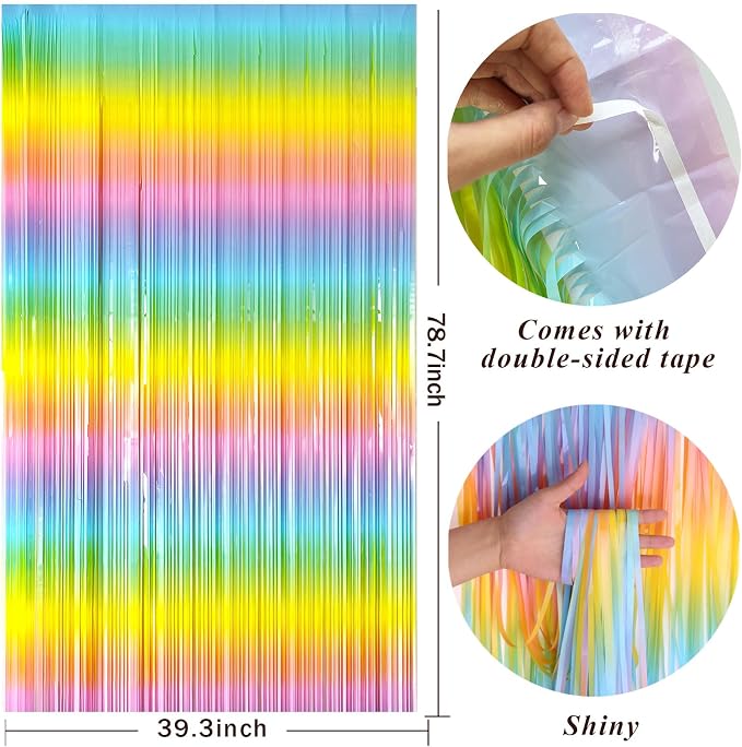 Pastel Rainbow Foil Fringe Curtain Streamers Party Backdrop Foil Fringe - Image 2