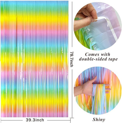 Pastel Rainbow Foil Fringe Curtain Streamers Party Backdrop Foil Fringe - Image 2