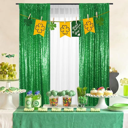 PartyDelight Green Sequin Backdrop Curtains 2x8ft 2 Panels | Sparkly 3mm sequins - Image 4
