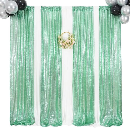 Poise3EHome Mint Green Sequin Backdrop Curtain, 4 Panels 2FTx8FT Glitter - Image 2