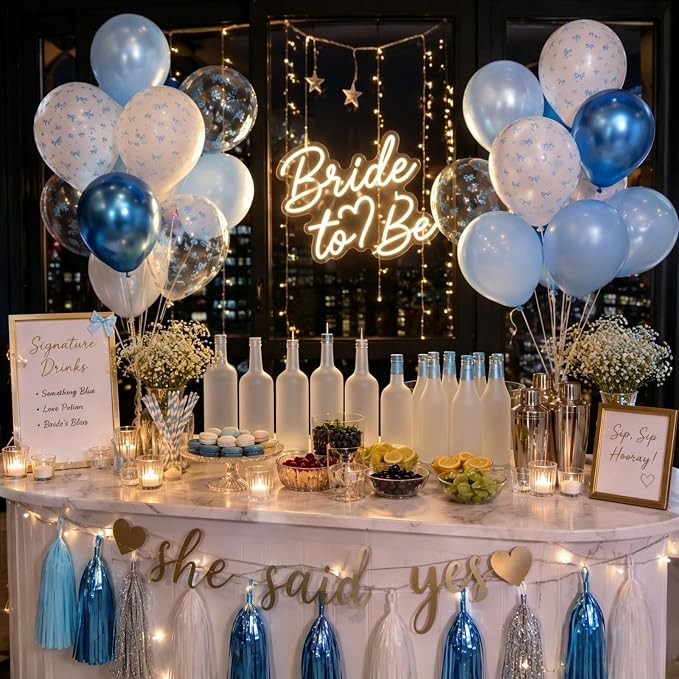 60pcs Blue Bow Balloons 12inch, Metallic Blue White Clear Bow Balloons - Image 7