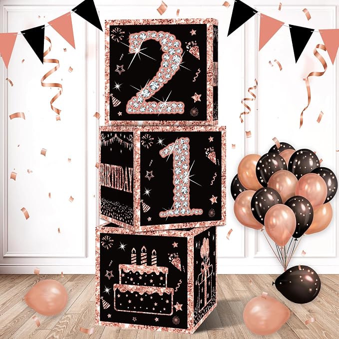 Eiurteao 3pcs Rose Gold 21st Birthday Decorations Boxes by Eiurteao