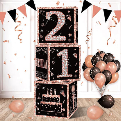 Eiurteao 3pcs Rose Gold 21st Birthday Decorations Boxes by Eiurteao
