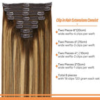 Straight Clip In Hair Extensions Real Human Hair 8Pcs Clip In Balayage Chocolate Brown to Caramel Blonde Human Hair Extensions with 18Clips Lace Weft 120g 20inch