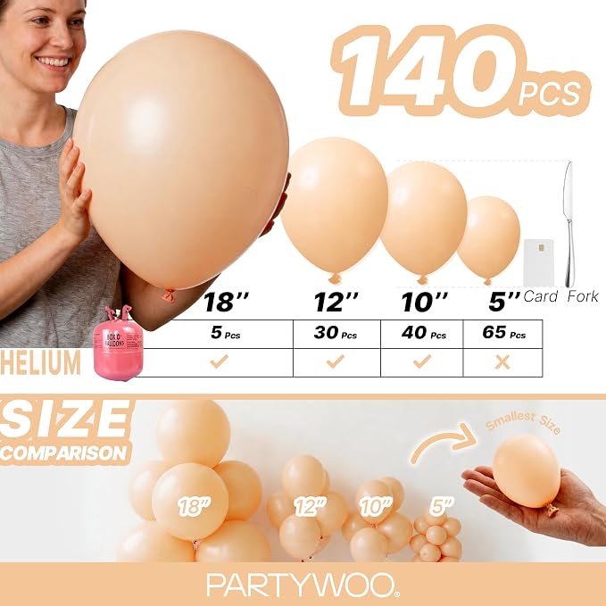 PartyWoo Nude Balloons 140pcs Apricot Boho Fall Color 18 12 10 5 Inch | 18 12 - Image 6