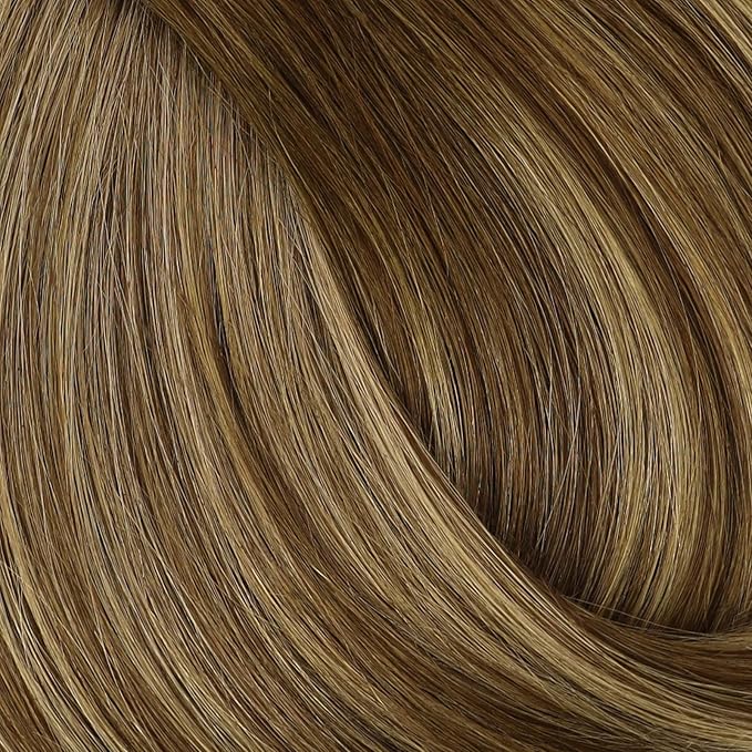 Full Shine Clip in Extensions for Women Human Hair Medium Brown Fading to Blonde and Brown Highlighted Seamless Hair Extensions Clip in Softness 18 Inch 3 PCS 60 G