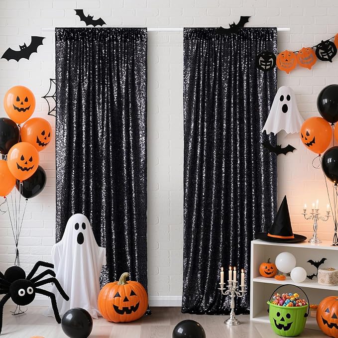 Poise3EHome Black Sequin Backdrop Curtains, 4 Panels 2FTx8FT Glitter Background - Image 3