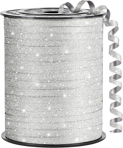Green Curling Ribbon, 500 Yards, 1/5 Inch | Glitter, by CLUEWR