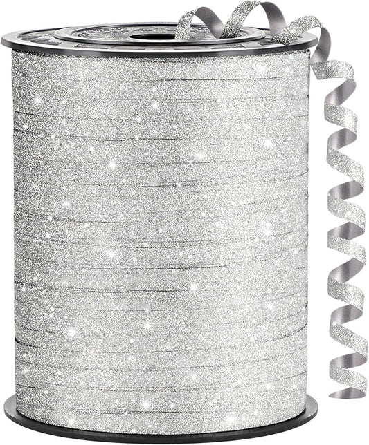 Green Curling Ribbon, 500 Yards, 1/5 Inch | Glitter, by CLUEWR