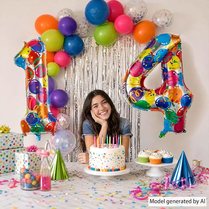 40 Inch Rainbow Balloon Number 14 Balloons, Fourteen Bday Party Decor | Giant - Image 2