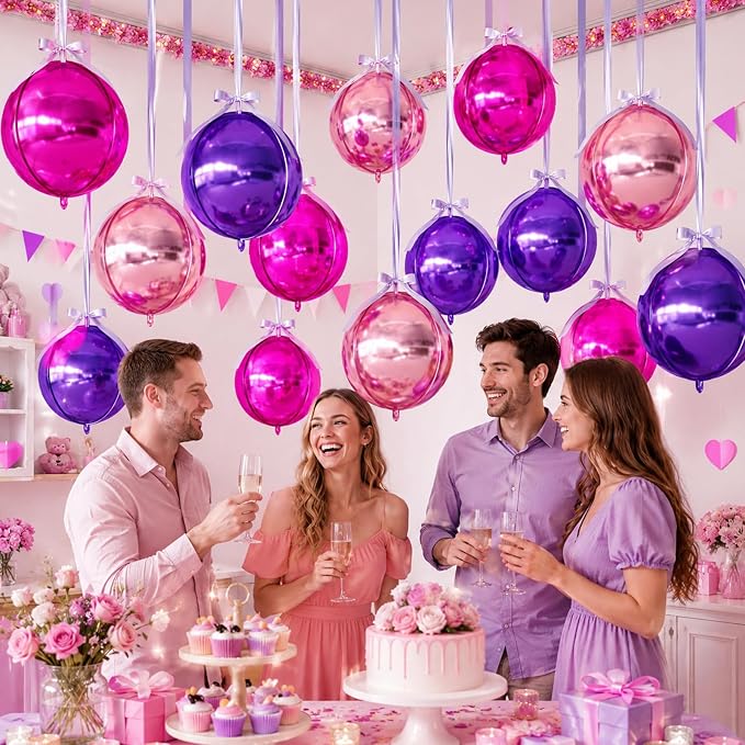 Purple Pink Round Foil Balloons - Image 6