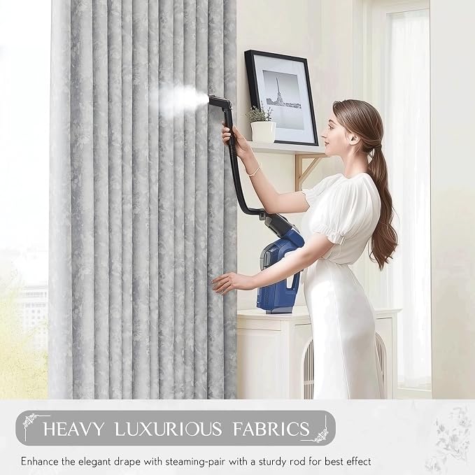 Beauoop Grey Floral Jacquard Blackout Curtains - Image 7