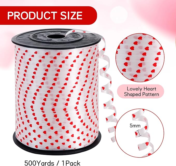 BEISHIDA White with Heart Curling Ribbon, Balloon String 500 Yards - Image 2
