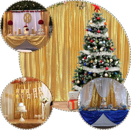 Gold Sequin Backdrop Curtains 10FTx10FT | 1 Panel, Sparkly Background Drapes - Image 3