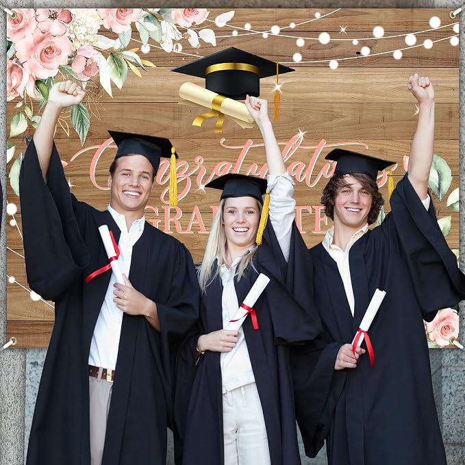 8 x 6 ft Rustic Wood Graduation Banner Congratulations Graduate Party - Image 3