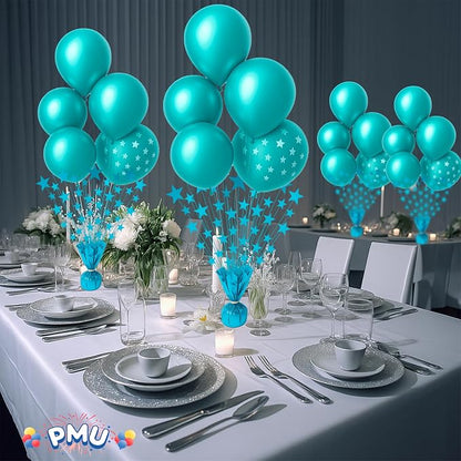 PMU 12 Pack Bursting Star Metallic Foil Spray Centerpiece- Turquoise Balloon - Image 2