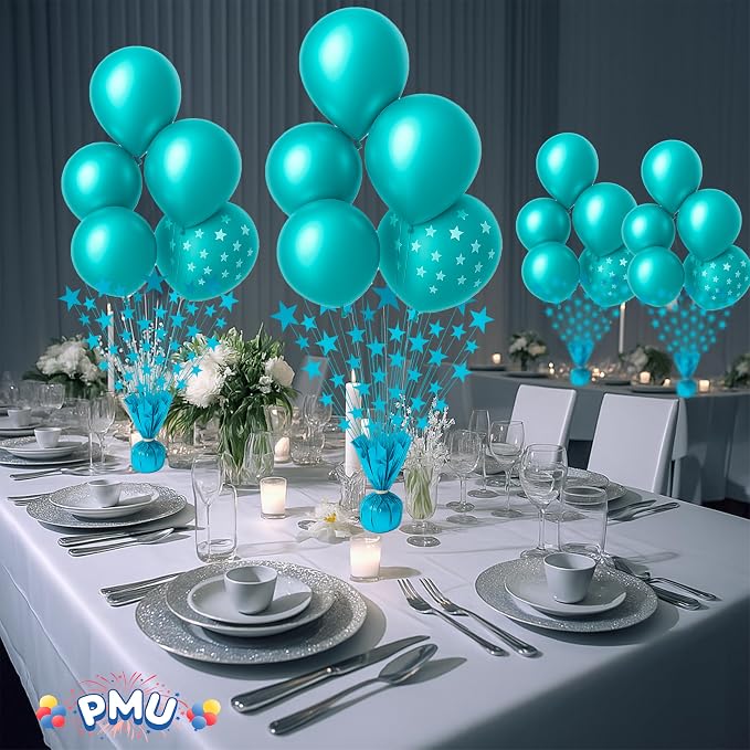 PMU 3 Pack Bursting Star Metallic Foil Spray Centerpiece- Turquoise Balloon - Image 2