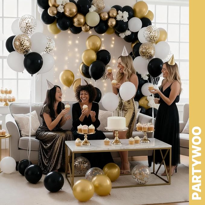 PartyWoo Black and Gold Balloons 66pcs Matte Black Metallic Gold Balloons | - Image 4