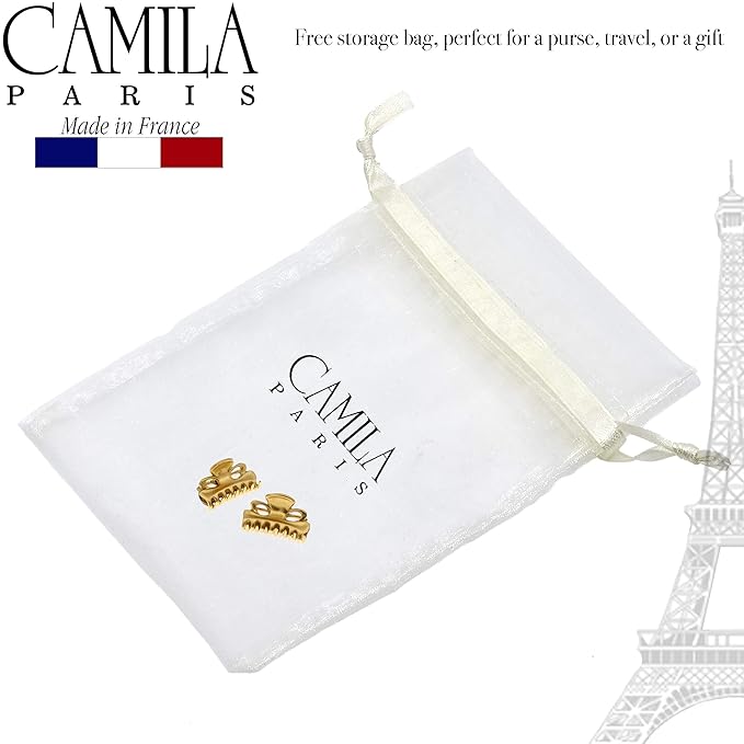Camila Paris CP2921/2 French Hair Clip for Women, Set of 2 Small 1 inch Gold Girls Hair Claw Clip Jaw Fashion Durable Styling Hair Accessories for Women, Ladies Strong Hold Grip Clamp, Made in France