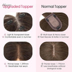 Hairro Human Hair Toppers with Side Bangs, 3D 360° Seamless Real Hair Toppers, Hand-Tied with 3.5"x4.7" T-shaped Base, Clip-In Hairpieces to Add Volume on Top, 11 Inch Dark Brown
