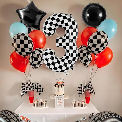 40 Inch Checkered Number 3 Balloon, Kids Boys Racing Theme Party Supplies - Image 4