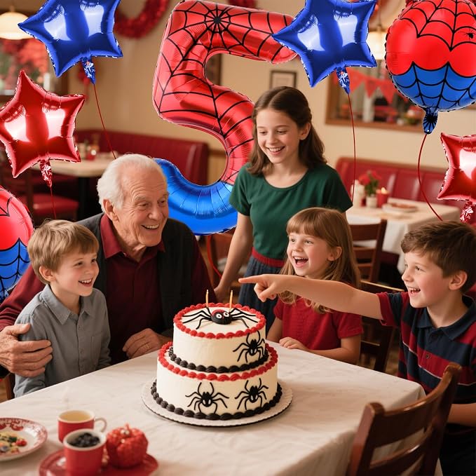 40 Inch Spider Theme Number Balloon, Number Block Foil Number 5 Balloons Large - Image 7