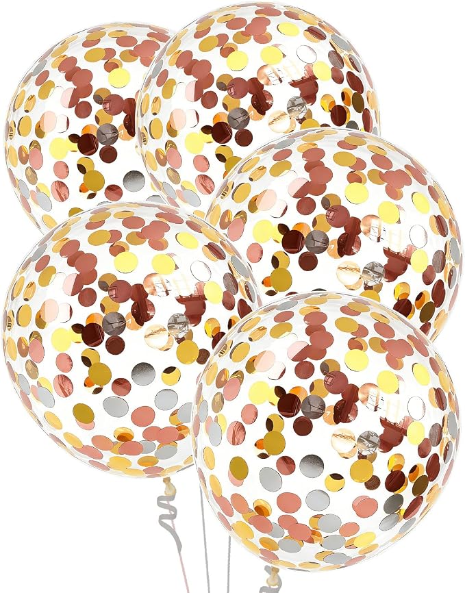 VHUWE Gold Silver Rose Gold Confetti Balloons 25 Pcs, 12 Inch Thickened Clear by VHUWE