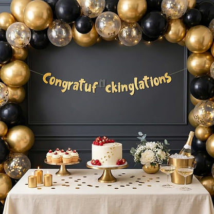 Pre-Strung Congratulations Party Gold Glitter Banner - Image 2