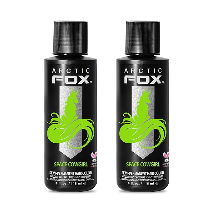 Arctic Fox Semi-Permanent Hair Dye, Vegan & Cruelty-Free, Vibrant Electric Green, Ammonia-Free, Peroxide-Free, Space Cowgirl, 4 Fl Oz (Pack of 2)