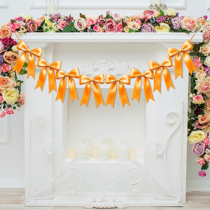 1 String of 8PCS Golden Yellow Bow Garland Banner Decoration, Pre-Strung Satin - Image 6