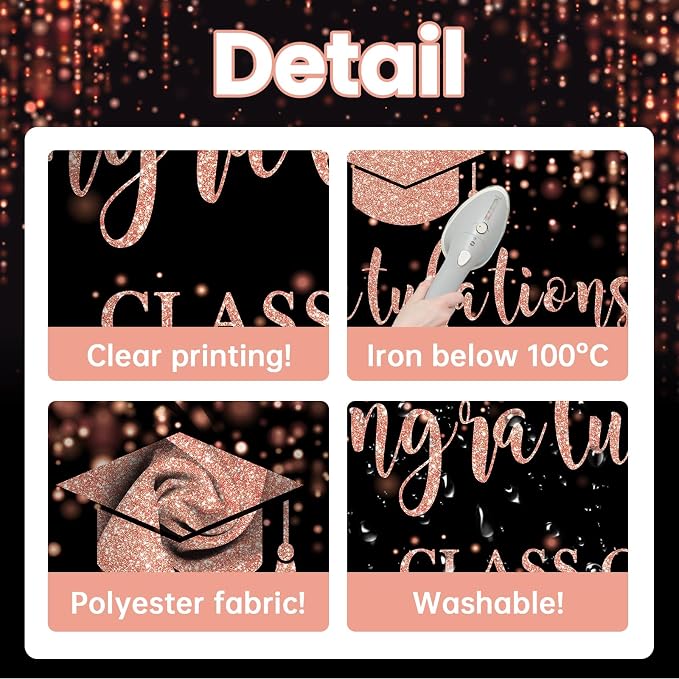 Mocsicka Class of 2026 Backdrop Rose Gold Glitter Bokeh Graduation Party - Image 3