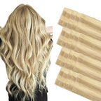 GOO GOO Invisi Edge Tape in Hair Extensions Human Hair, 18D/22F Dirty Blonde Highlights 20pcs 10inch 30g, Virgin Remy Hair, Seamless Injected Tape, Natural Look
