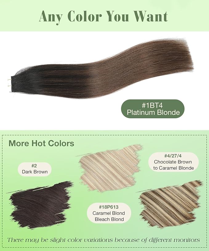 SURNEL Tape in Hair Extensions Ombre Color 1B Off Black Fading To 4 Middle Brown Remy Human Hair Tape in 20 inch 20pcs 50g(#1BT4-20)
