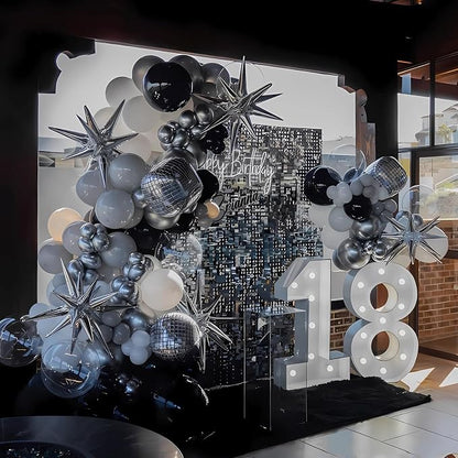Black Silver Balloon Arch Kit 138Pcs Black White Metallic Silver Confetti Disco - Image 4
