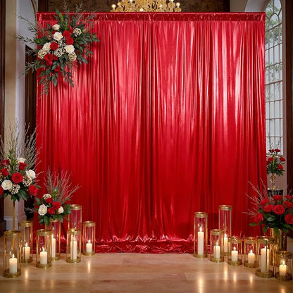 10x10ft Thick Red Glitter Backdrop Curtain Panels - Image 4