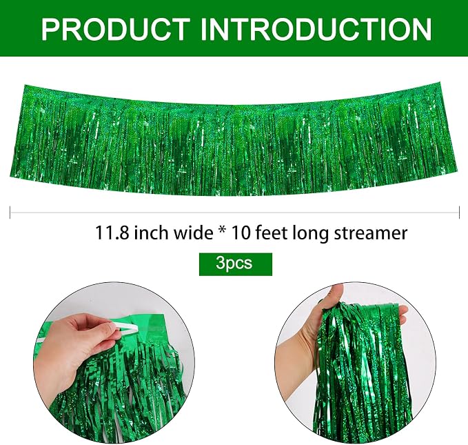 BEISHIDA Laser Green Fringe Garland Banner 30ft Wall Tinsel Foil Streamers | - Image 2