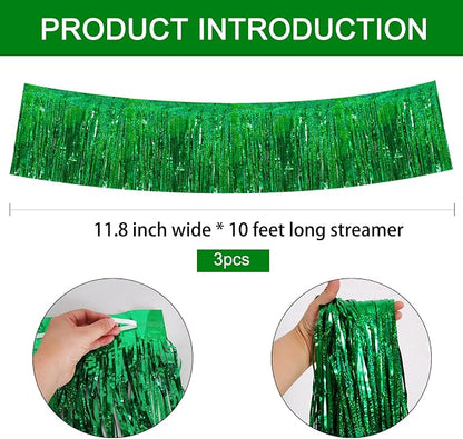 BEISHIDA Laser Green Fringe Garland Banner 30ft Wall Tinsel Foil Streamers | - Image 2