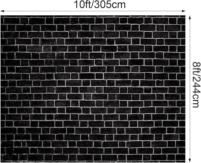 VitalCozy 10 x 8ft Black Brick Wall Backdrop Fabric Brick Photo Background | - Image 2